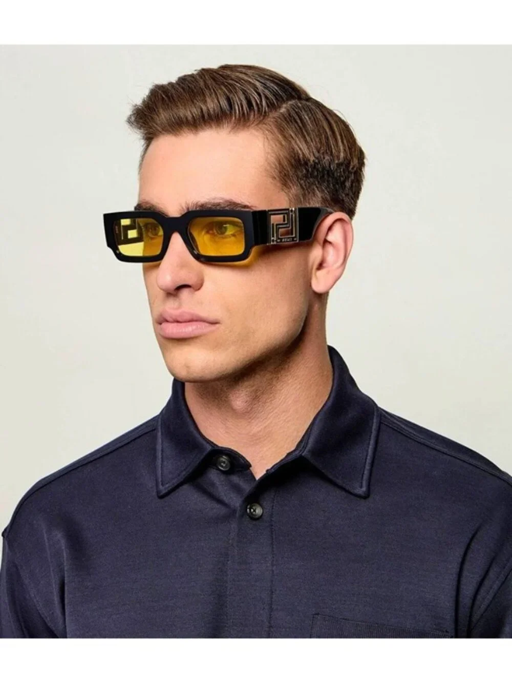 Versace VE4506U GB1/85 Sunglasses Black Rectangle Frame, Yellow Lenses